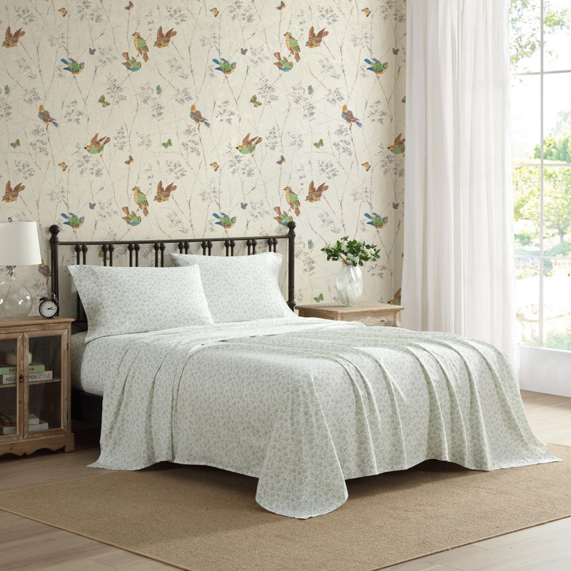 Ensembles de poches profondes 100% flanelle de coton Laura Ashley, Ensemble de draps pour grand lit avec 2 taies d'or