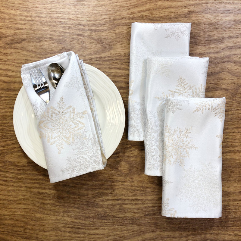 Efmorfia Holiday Red Snowflakes Metallic Jacquard Woven Tablecloth (60" X 84" Rectangle), Ivory, 18"x18" Napkin Set of 4