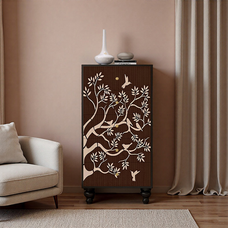 Armoire spacieuse en pin à cinq tiroirs, Noir