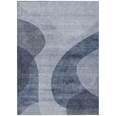 HomeRoots 10' X 14' Denim Blue And Sky Blue Abstract Washable Indoor Outdoor Area Rug