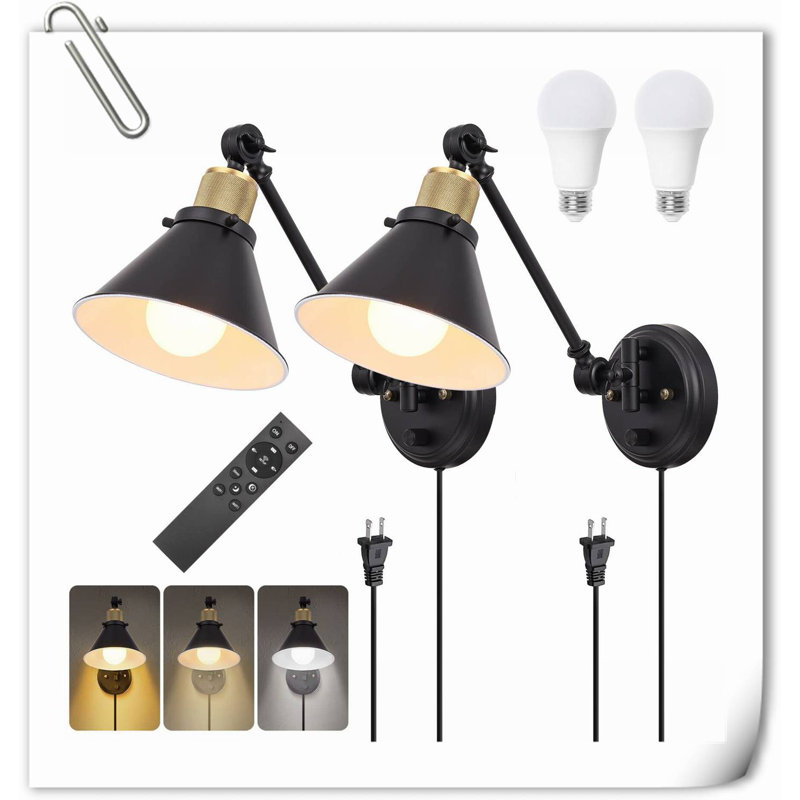 Swayder Brass LED Plug-in Swing Arm Sconce, Black