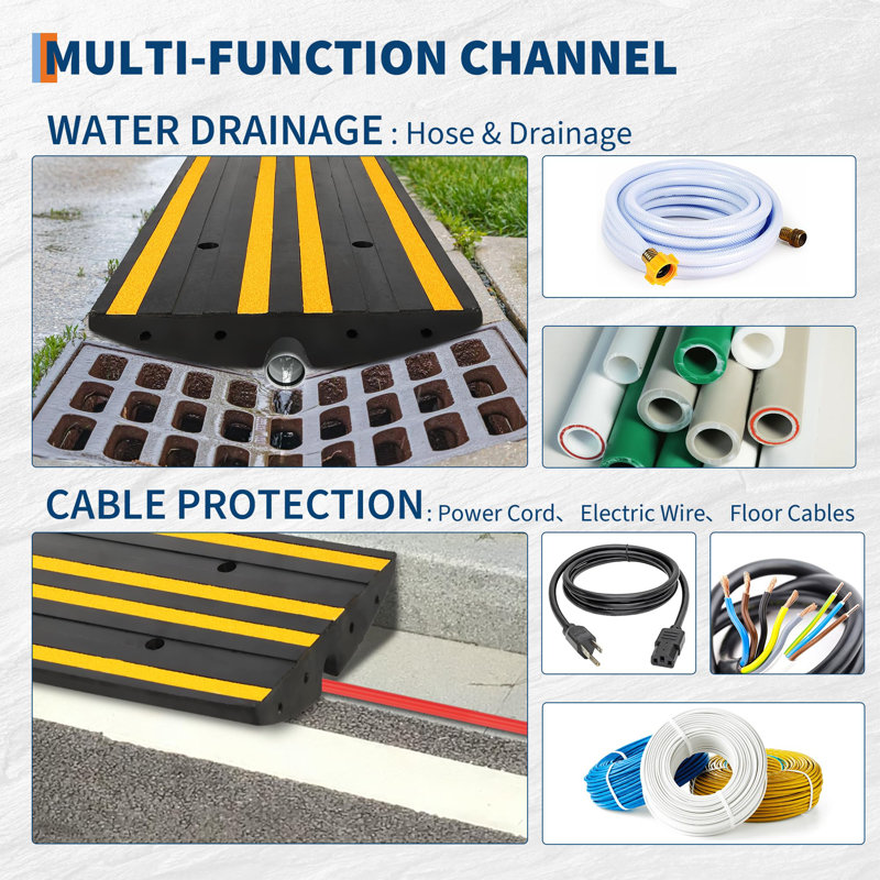 Rampes d'allée en caoutchouc robustes 48 po, rampes à seuil bas avec canaux d'eau pour voitures, camions et fauteuils roulants, entrées de garage et solutions de pente d'allée