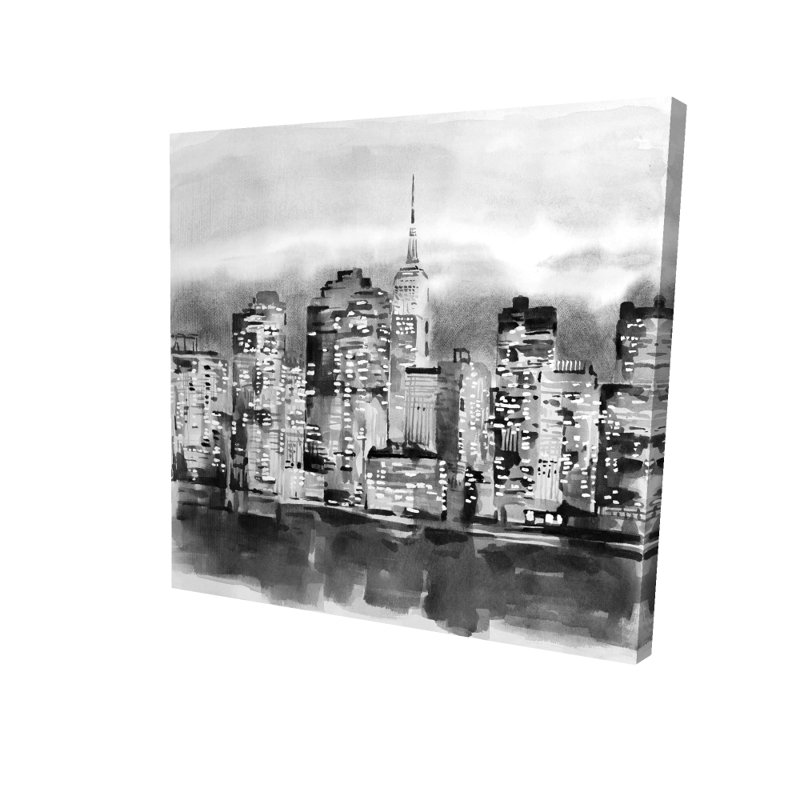 Gray Bedroom Canvas | Watercolor Cityscape Building Decor