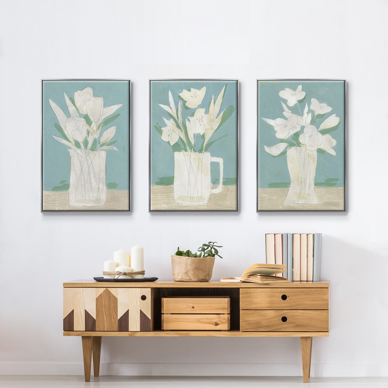 «Mute Spring Arrangement I», reproduction sur toile 3 pièces, H 48 po x l 96 po x P 2 po, Encadrement argenté