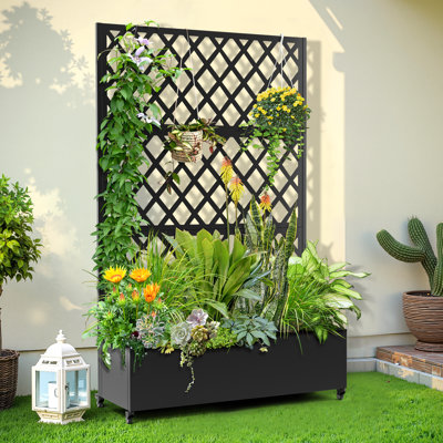 Boîte à fleurs surélevée en métal avec treillis et roues pour patio et jardin）