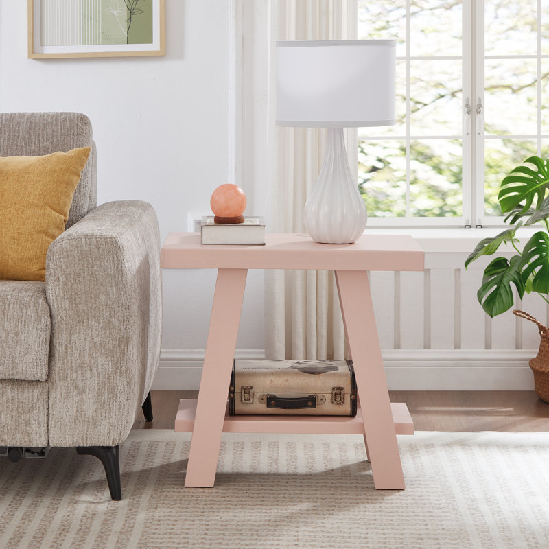 Table de bout avec rangement Angeleca, Rose, H 22 po x l 23,5 po x P 14 po