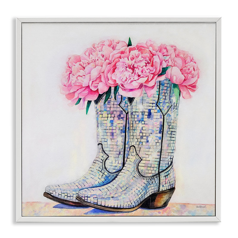 Giclée encadrée par une botte de cow-boy floral, design par Amanda Greenwood, H 12 po x l 12 po