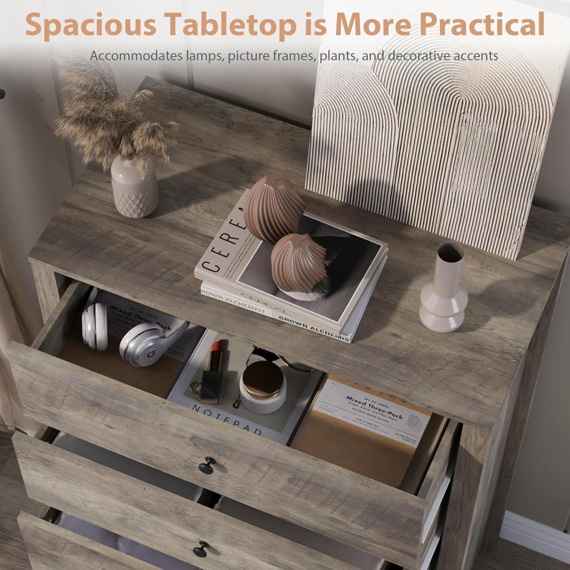 Commode 5 tiroirs pour chambre à coucher, Gris