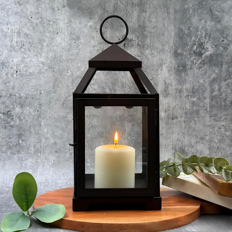Lanterne de style classique en verre transparent et fer de 12 pouces de hauteur, cadeau idéal pour les fêtes, les mariages, les salons d'aromathérapie et de spa