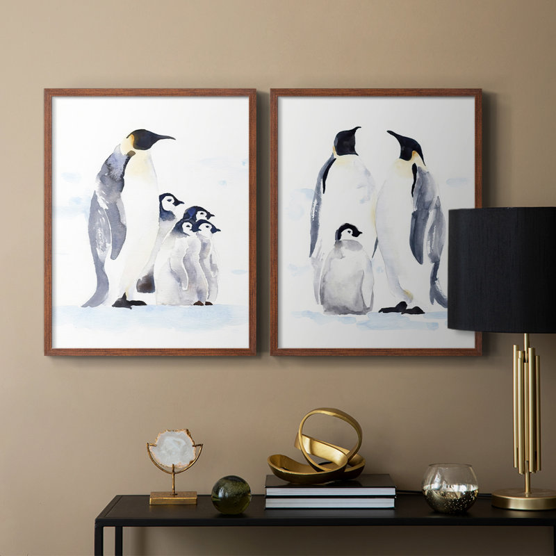 «Emperor Penguins I», reproduction encadrée de qualité supérieure - prête à être accrochée - aucun clou requis - aucun clou requis