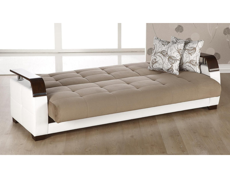 Mylisa 88.2'' Upholstered Convertible Sofa, Khaki/White 100% Polyester
