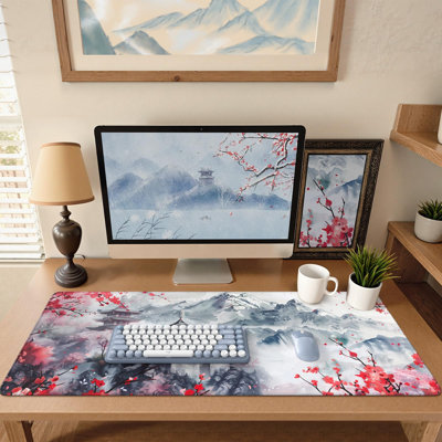 Desk Protector Mat Large Japanese Mouse Pad,Sakura Stable Rubber Base Mousepad with Stitched Edges, Keyboard Mouse Mat Desk Pad for Work, Office, Home, 15.75 x 31.5 inComes with a pure white mug as a gift
