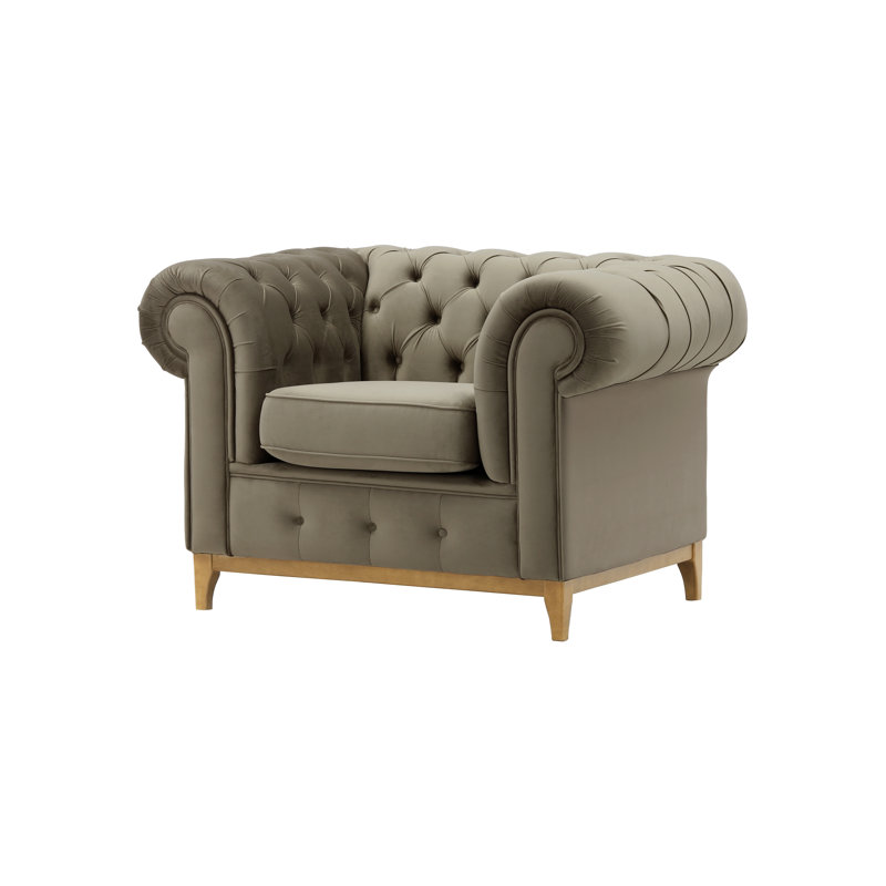 Frye Velvet Chesterfield Chair, Walnut, Grey