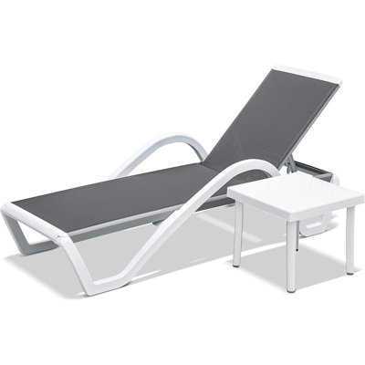 Adjustable Aluminum Chaise Lounge Set ,All-Weather Pool Chair and Side Table (1 Lounge Chair+1 Plastic Table) by Ivy Bronx