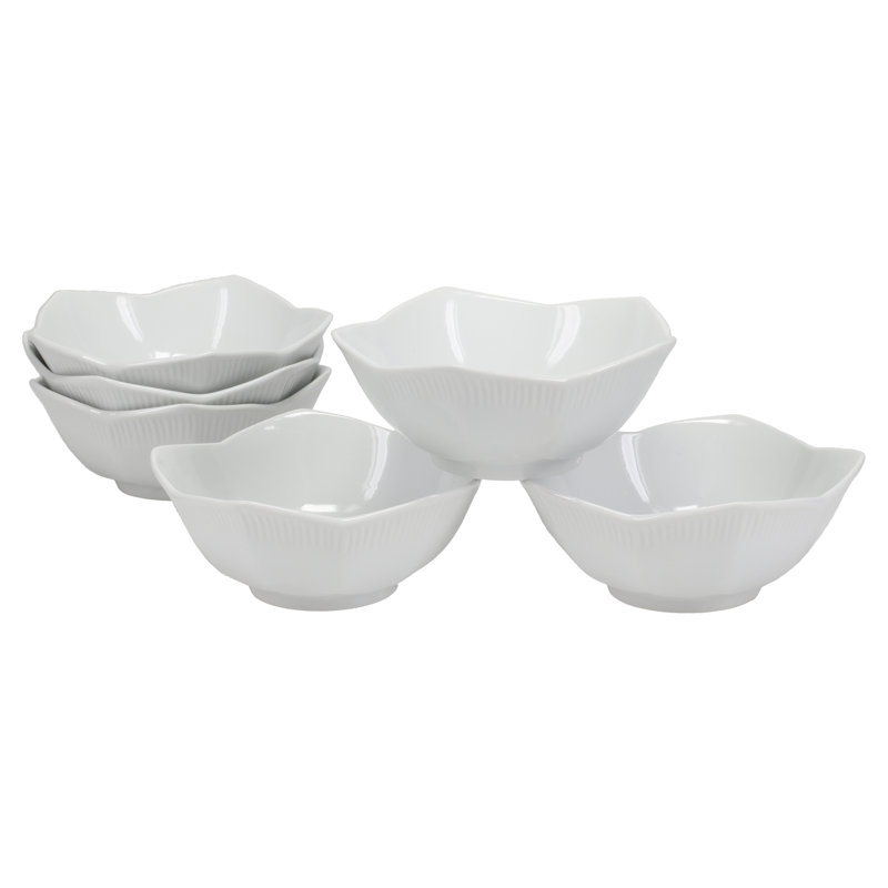 Set of 6 White Porcelain Lotus Rice Bowls