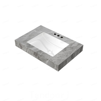 30"Sintered Stone Countertop and Undermount Ceramic Basin with Three Standard Pre-drilled Faucet Holes, NO Cabinet, NO Faucet and Sink Cover