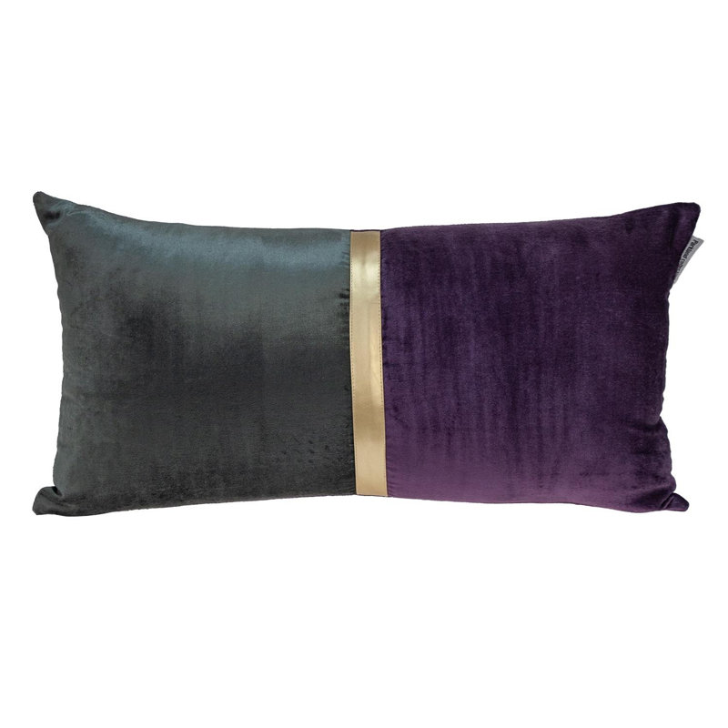 Coussin 12 "X 24", Gris foncé, doré et mauve