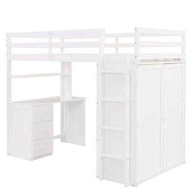 Lit mezzanine avec tiroirs, bureau et garde-robe