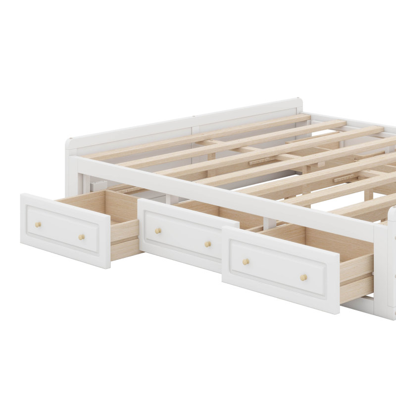 Lit plateforme grand format, base de lit en bois avec 6 tiroirs, Blanc