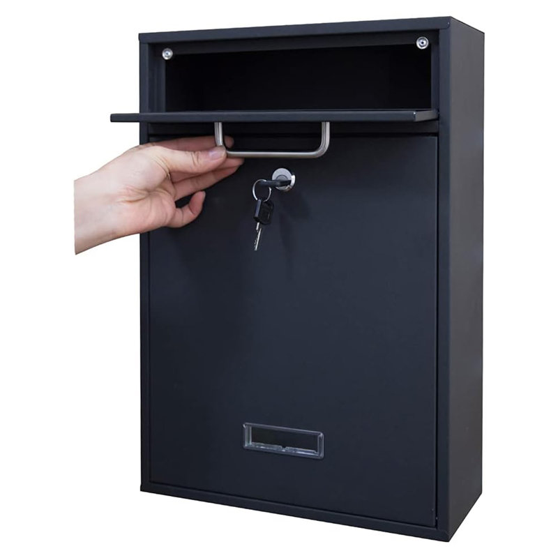 Secured Locking Wall Mounted Mailbox, Black Orange Grain