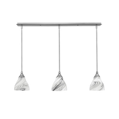 Luminaire suspendu linéaire à 3 lumières suspendu au fini nickel brossé avec verre onyx de 6,25 po