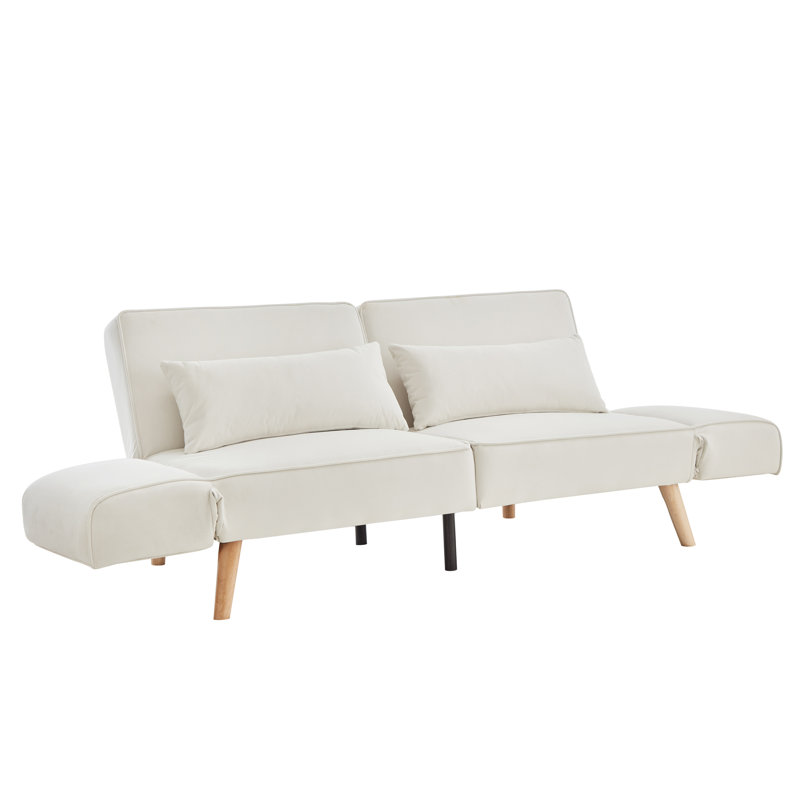 72.8'' Futon Couch Sleeper Sofa Bed With Adjustable Armrests For Living Room, Bedroom, Apartment, Beige Velvet