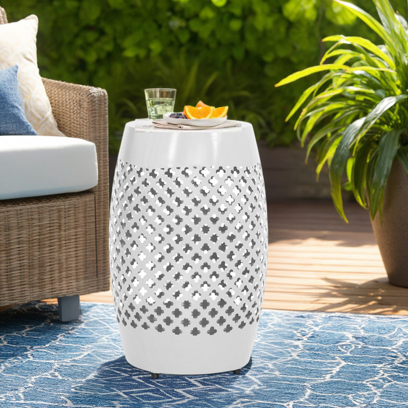 Table de bout cylindrique en fer 18,31 "de hauteur, Blanc