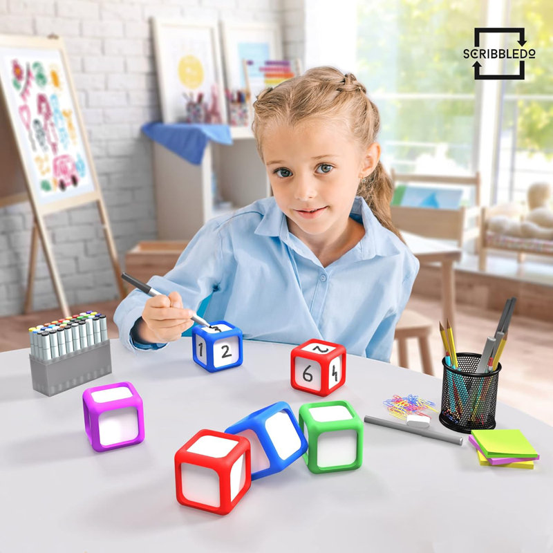 Dry Erase Dice Set Of 8-2x2 Inches Multipurpose Colorful Write On Wipe Off Dry Erase Blocks Blank Dice To Draw Letters Numbers And Much More Educational Classroom Supplies For Kids