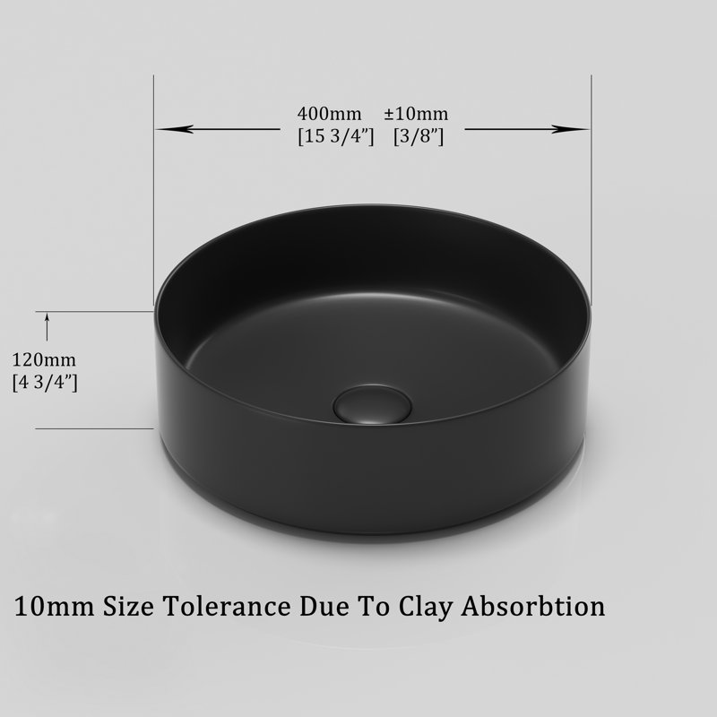 Évier de comptoir en céramique - noir mat, 4,82 po Hauteur de teinture - Hauteur de la baignoire 7,1 paquet, facile à nettoyer, noir