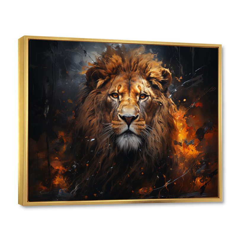 Photographie de lion avec II, H 30 po x l 40 po x P 1,5 po, Cadre flottant doré