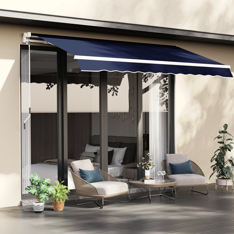 Auvent de patio bleu 10 pi x 8 pi - rétractable et à eau - avec cadre en aluminium et manivelle manuelle pour terrasse, balcon, cour