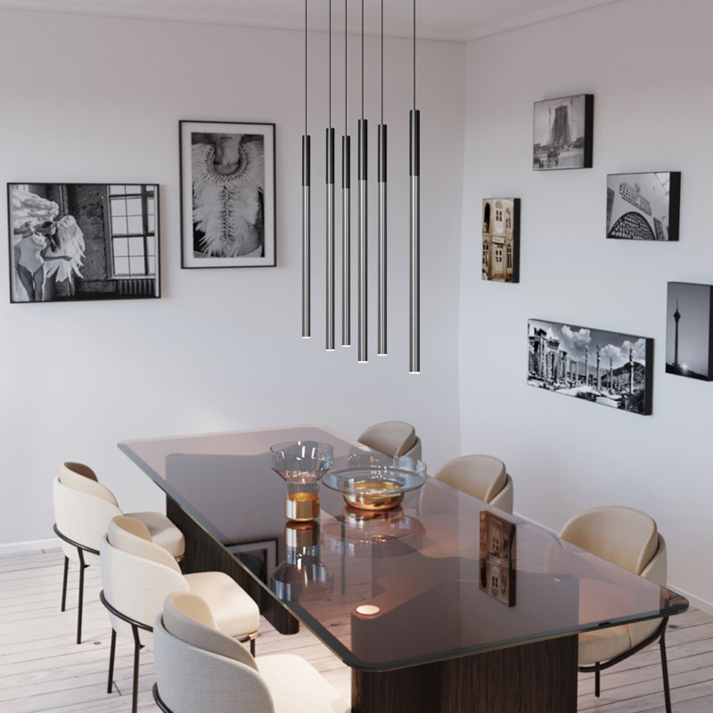 Luminaire suspendu linéaire à 6 lumières pour îlot de cuisine Baileyton, Plateau noir / nickel brossé