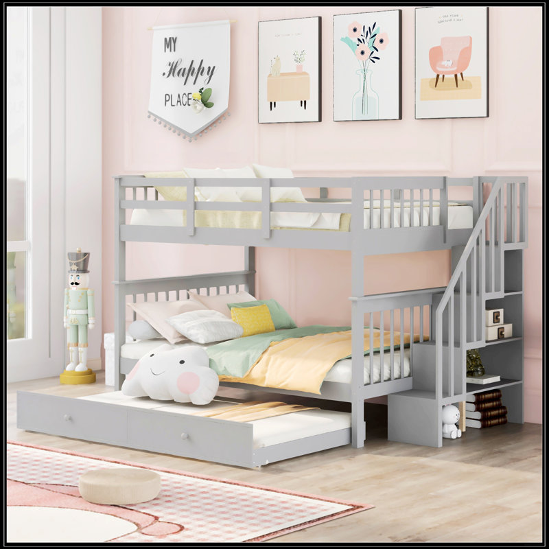 Lit superposé double avec lit gigogne simple Stairway, Gris