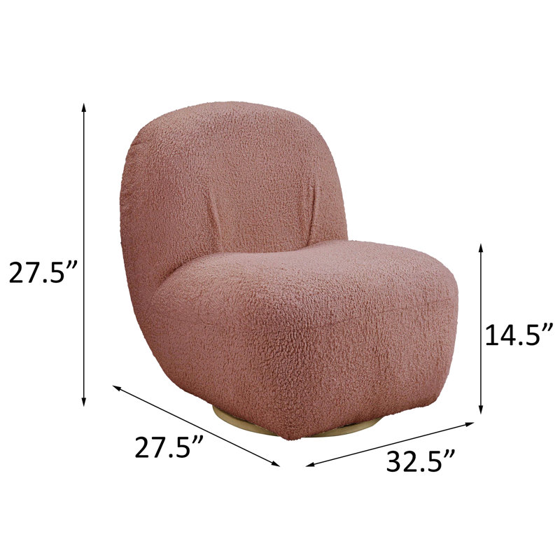 Chaise d'appoint rose avec pivot à 360 degrés - look moderne, revêtement, siège en mousse pour plus de confort, coussins de dossier et de siège fixes, H 27,5 po x l 32,5