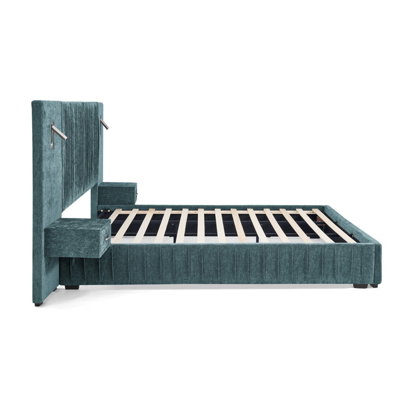 King Size Upholstered Bed Frame, King, Teal