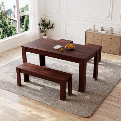Kitchen Dining Table Set, Mid-century Dining Table with Bench and 2 Chairs(Table, Bench and 2Chairs)