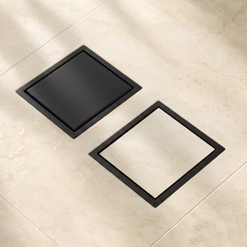 5.9" Square Shower Drain, Matte Black