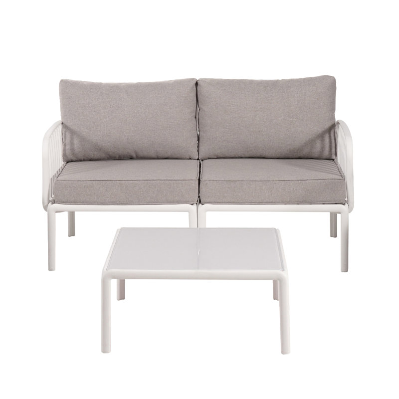 Ensemble de conversation pour patio 3 pièces, Gris clair, Blanc