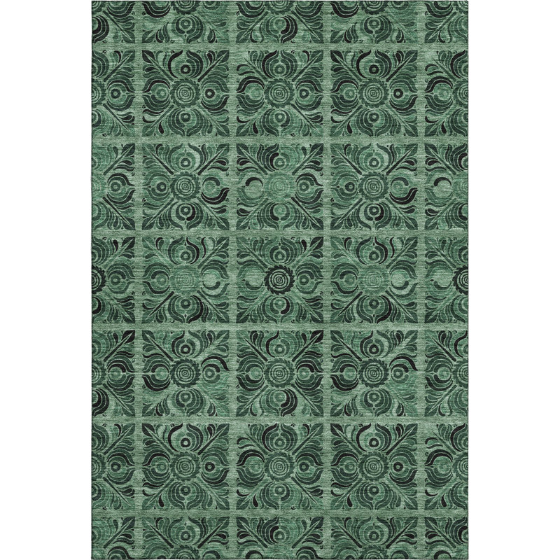 Tapis vert Prisco lavable à la machine de qualité supérieure, Rectangulaire 3 pi x 5 pi
