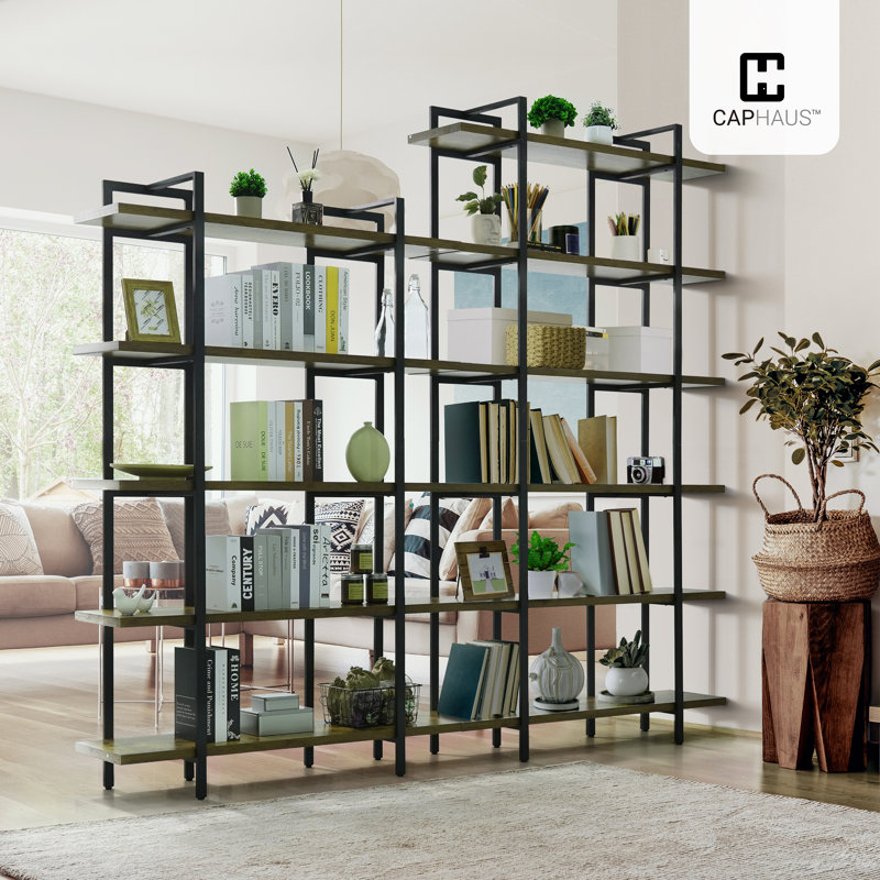 CAPHAUS Wannette 5-Tier Book Shelf, 71” H Vintage Industrial Bookcase with Open Display Shelving