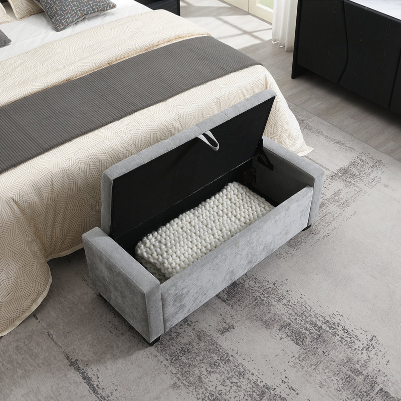 Repose-pieds 48 po avec rangement, banc de rangement pour repose-pieds, Gris clair