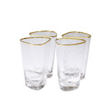 Hammered High Ball Glass-Clear w/Gold Rim