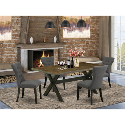 Ensemble de table de salle à manger 5 pièces comprenant une table de cuisine rectangulaire avec pieds en X et 4 chaises de salle à manger Parson en tissu Gotham foncé, noir brossé
