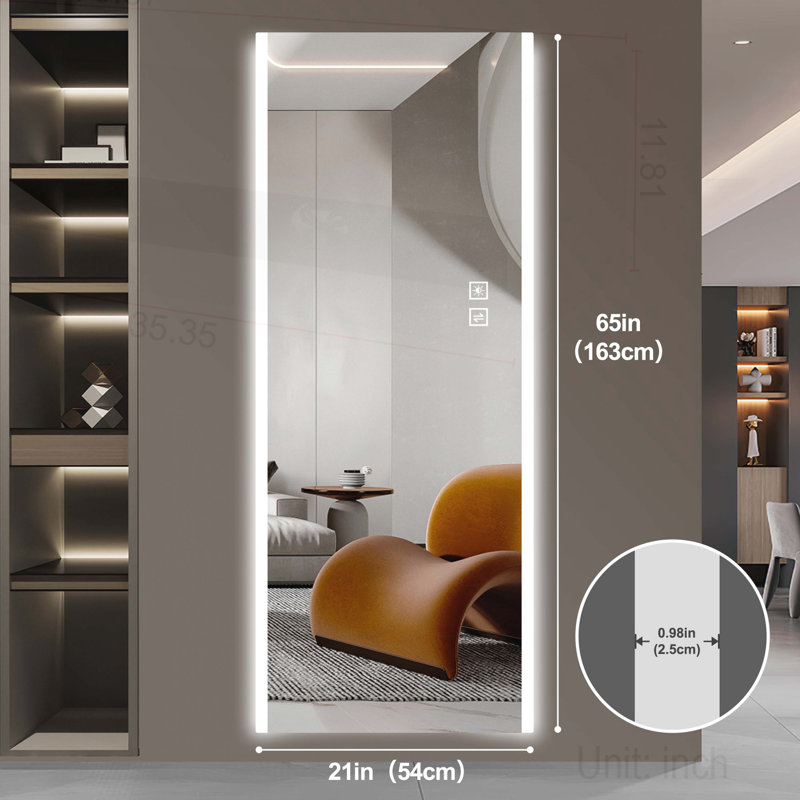 65*21in Led mirror full length,Frameless full-length mirror,Wall Mounted Mirror with Light,three-color changing light,Explosion-proof glass, high-definition imaging