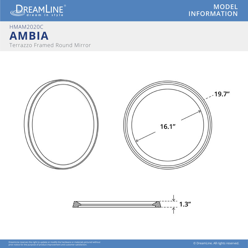 Ambia Round Terrazzo Wall Mirror, Gray Terrazzo
