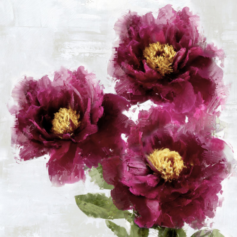 Maroon Florals 1 - Wrapped Canvas Painting, 51cm H x 51cm W