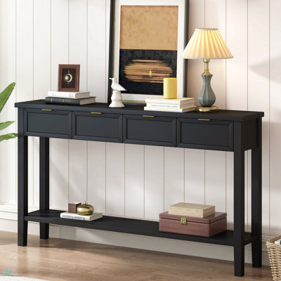 Contemporary Entryway Console Table With 4 Spacious Drawersm,1 Practical Bottom Shelflong Legs, For Hallway, Foyer