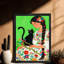 Art rétro encadré noir, "Fille jouant avec un chat", impressions de style rétro-1102722021