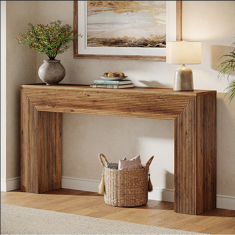 63" Fluted Console Table, Entryway Table Behind Sofa, Rustic Brown