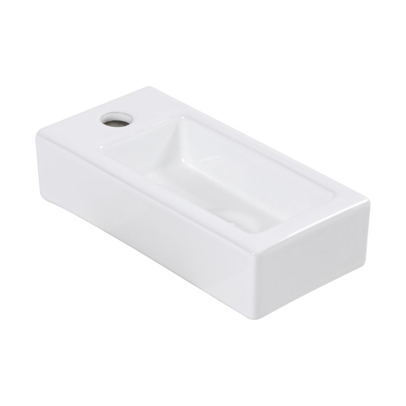 Wall Mounted Bathroom Sink - 14.5X7.19 Inch White Ceramic, Rectangular, Stain , Low Water Absorption Trait, Acid Resistance, Modern Attraction With Faucet Hole 14.5"L X 7.19"W Mount Ceramic